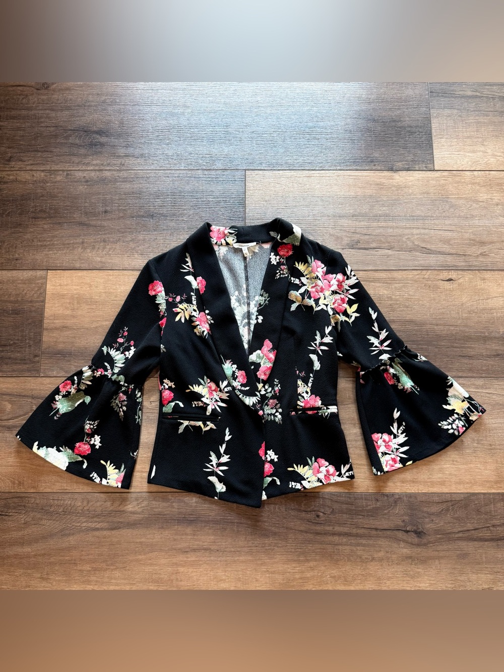 Maurices Black Floral Bell-Sleeve Blazer